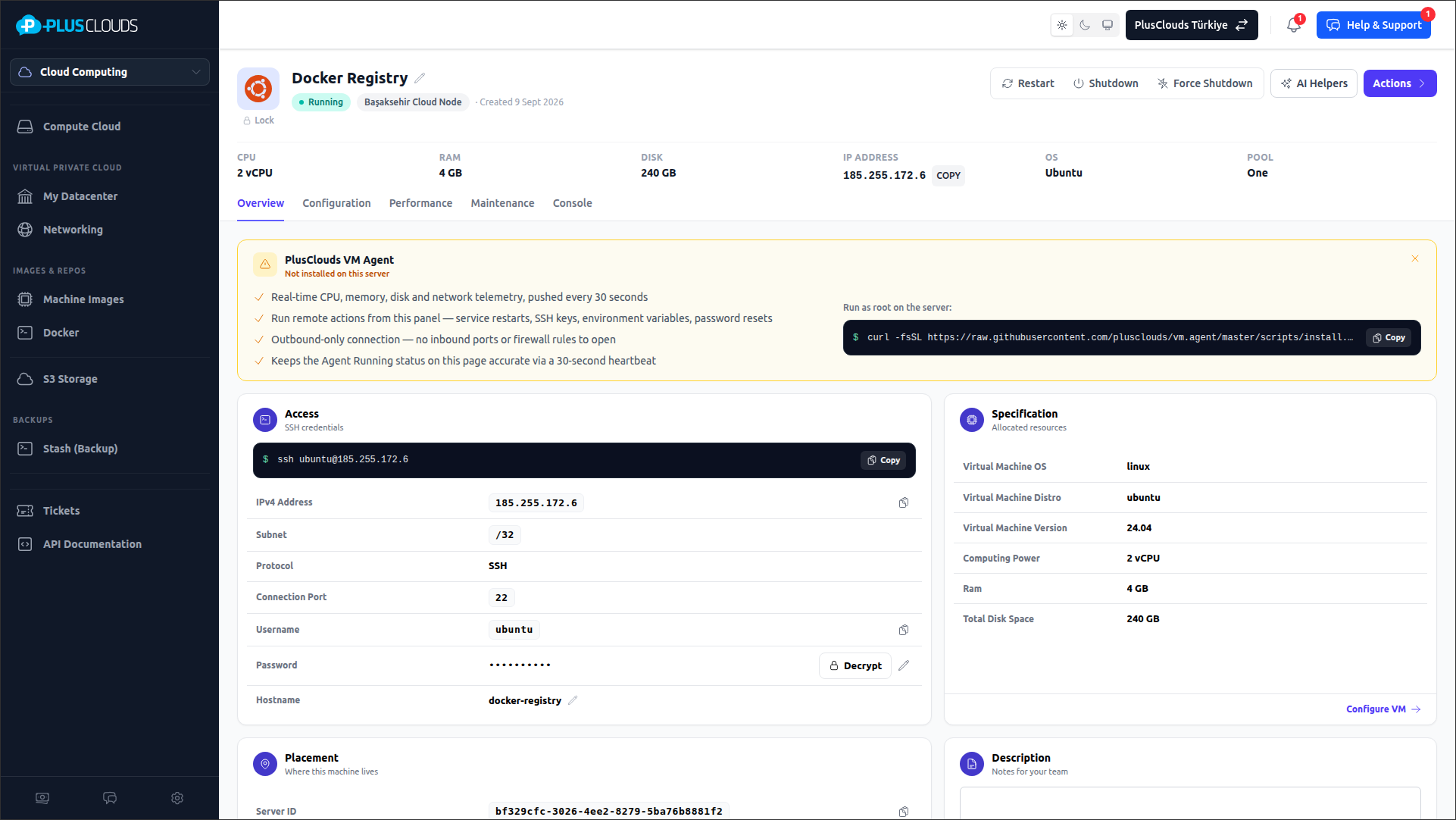 PlusClouds cloud infrastructure dashboard
